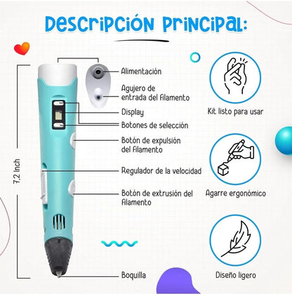 Bolígrafo Impresora 3D + Kit de Filamento de 9 M